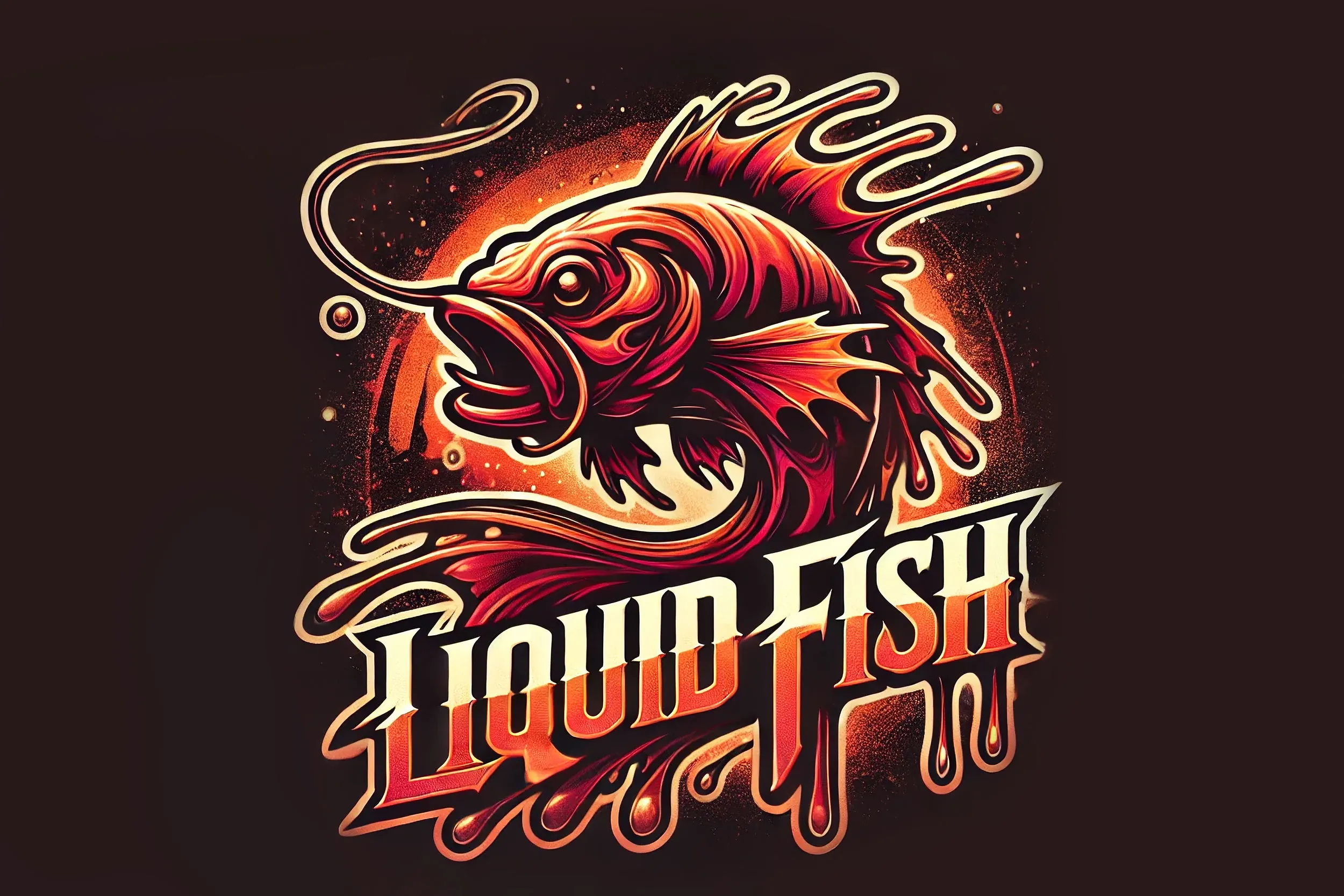 liquidfish_web Liquid Fish – rot-orangefarbener Fisch und cremefarbener Band-Schriftzug